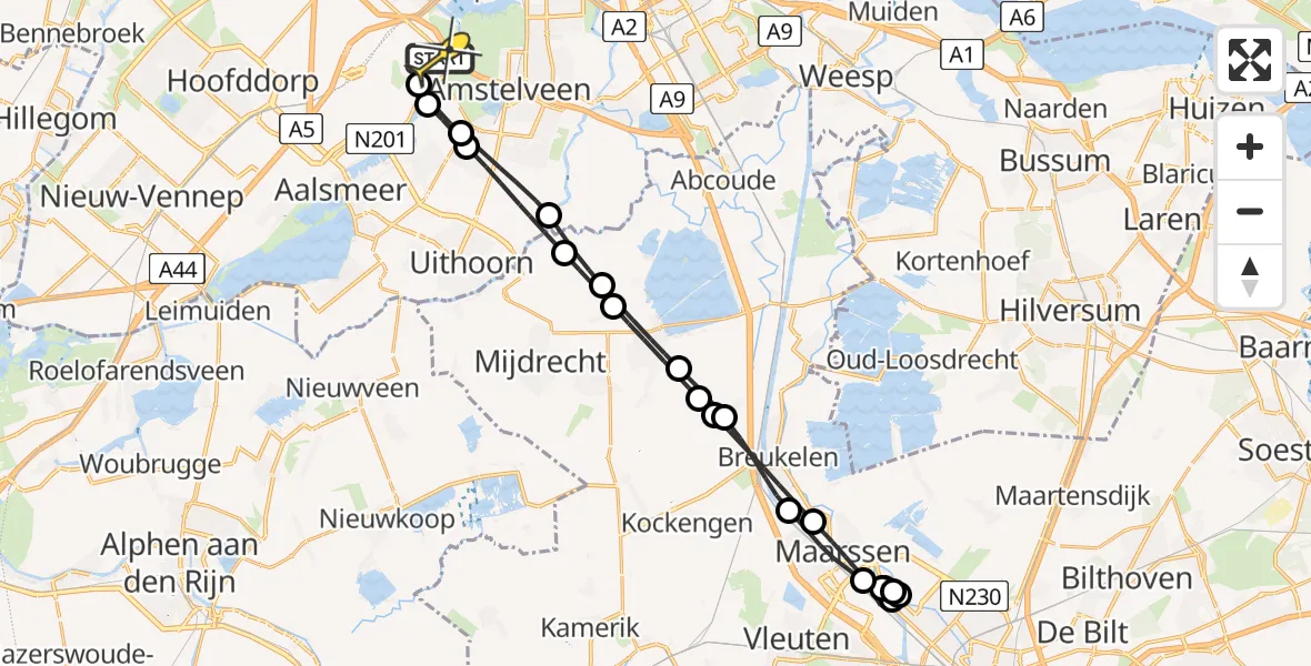 Routekaart van de vlucht: Politieheli naar Schiphol, Amsterdam-Bataviaweg