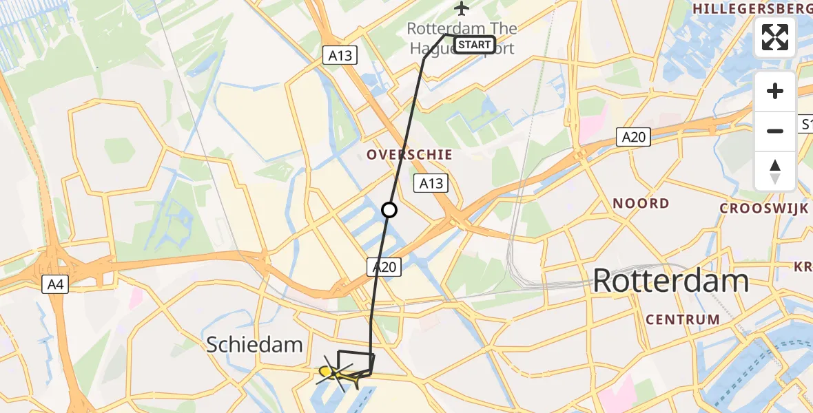 Routekaart van de vlucht: Lifeliner 2 naar Rotterdam, Rhijnsburgstraat