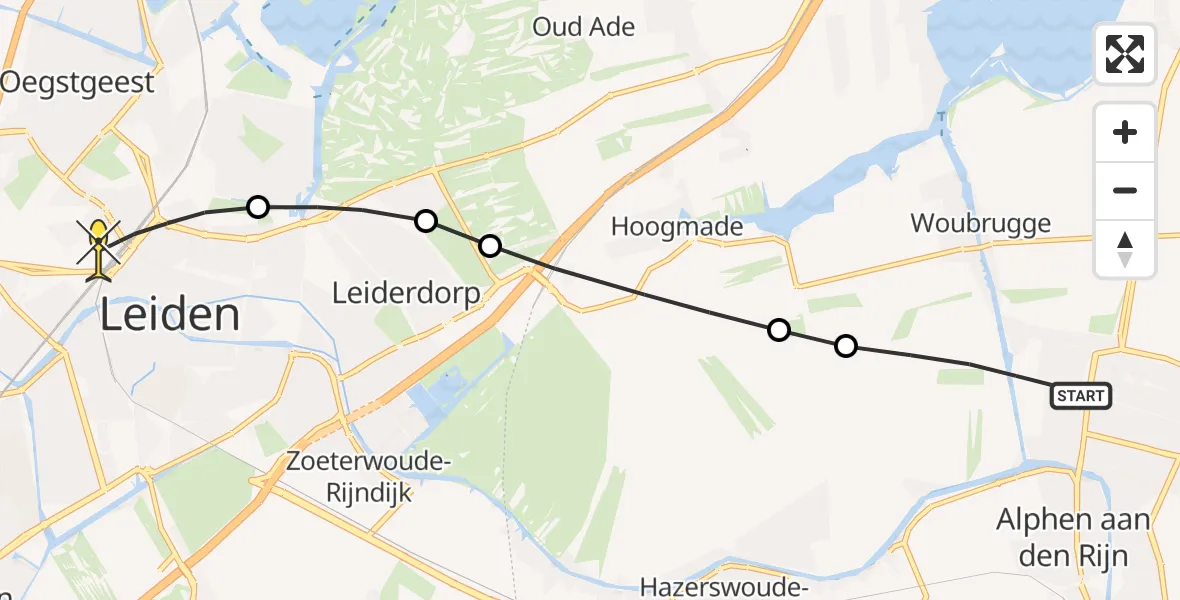 Routekaart van de vlucht: Lifeliner 1 naar Leiden, Notweg