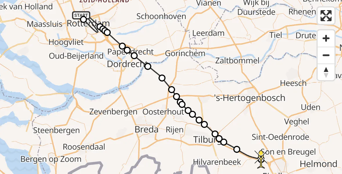 Routekaart van de vlucht: Lifeliner 2 naar Oirschot, Van der Duijn van Maasdamweg