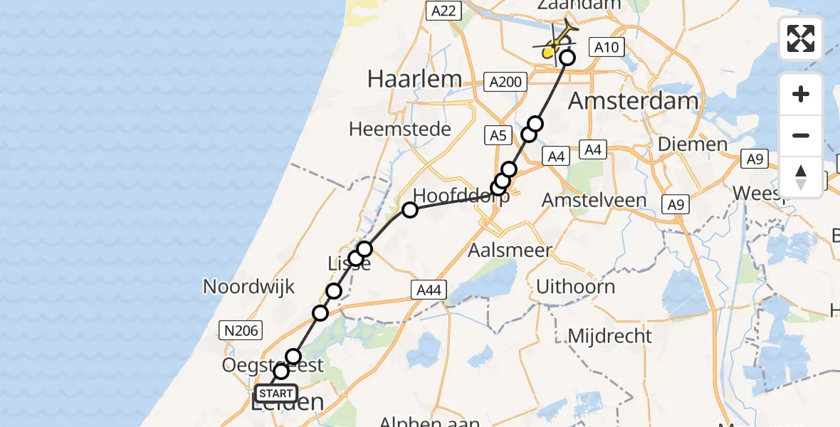 Routekaart van de vlucht: Lifeliner 1 naar Amsterdam Heliport, Van Slingelandtlaan