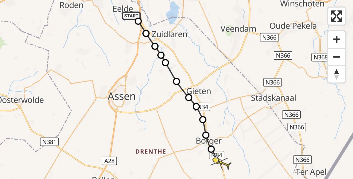 Routekaart van de vlucht: Lifeliner 4 naar Ees, Oosterveldweg