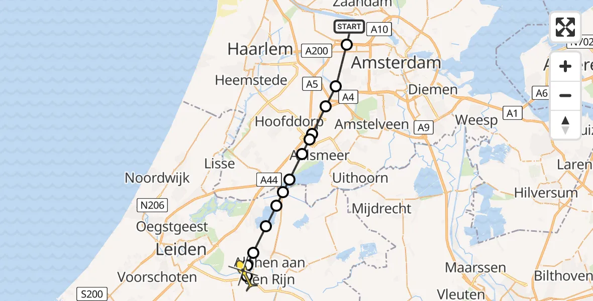 Routekaart van de vlucht: Lifeliner 1 naar Hazerswoude-Rijndijk, Maltaweg