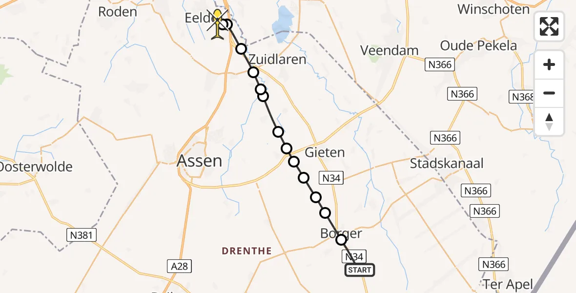 Routekaart van de vlucht: Lifeliner 4 naar Groningen Airport Eelde, Odoornerstraat