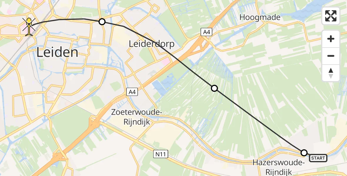 Routekaart van de vlucht: Lifeliner 1 naar Leiden, Mattenkade