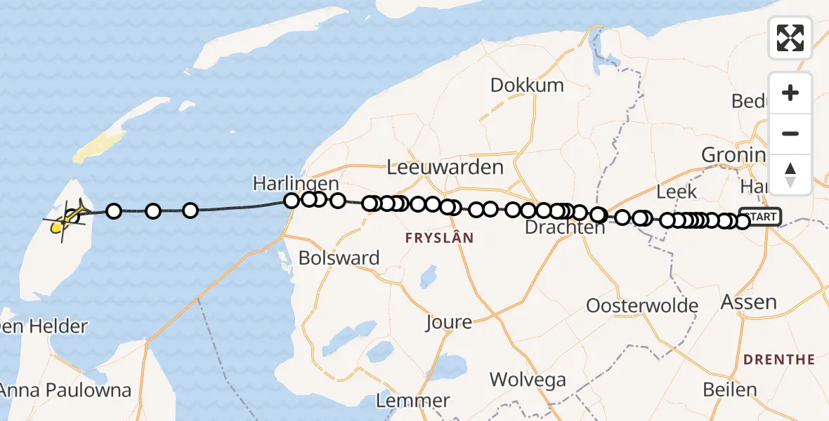 Routekaart van de vlucht: Lifeliner 4 naar Texel International Airport, Lugtenbergerweg