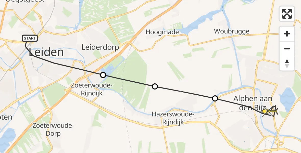 Routekaart van de vlucht: Lifeliner 1 naar Alphen aan den Rijn, Rijn en Schiekade