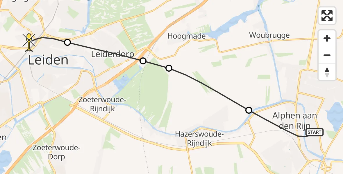 Routekaart van de vlucht: Lifeliner 1 naar Leiden, Hazelaarstraat