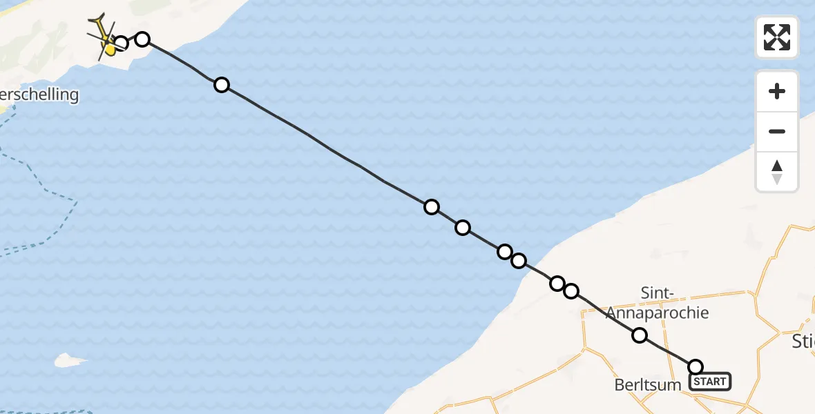 Routekaart van de vlucht: Ambulanceheli naar Midsland, Súdhoekstermiddelweg