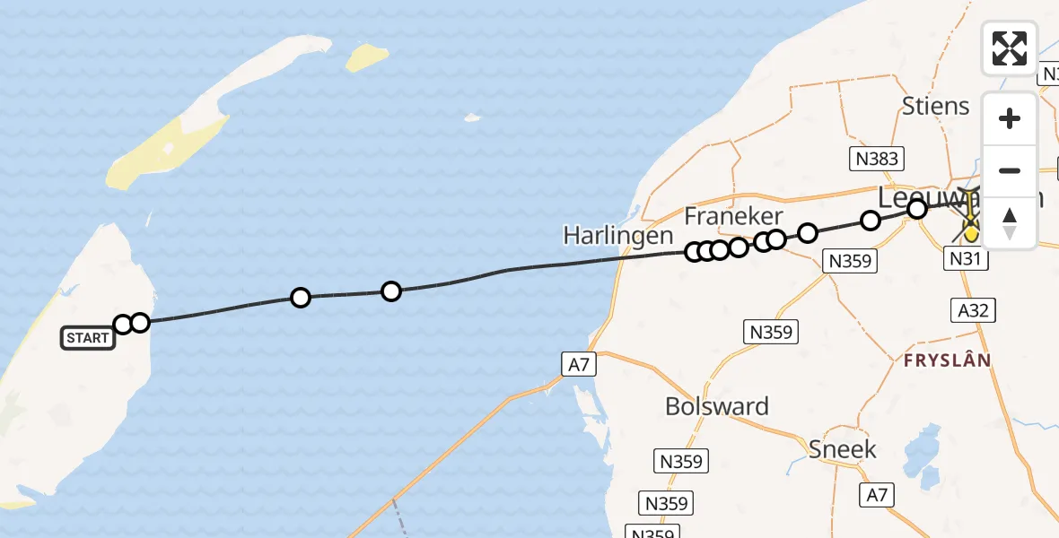 Routekaart van de vlucht: Lifeliner 4 naar Leeuwarden, Slufterweg