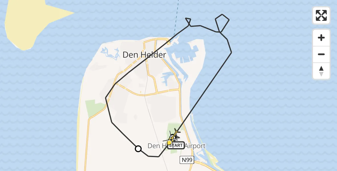 Routekaart van de vlucht: Kustwachthelikopter naar Vliegveld De Kooy, Kortevliet