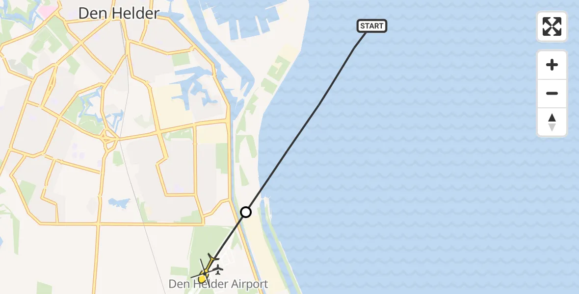 Routekaart van de vlucht: Kustwachthelikopter naar Vliegveld De Kooy, Het Nieuwe Diep