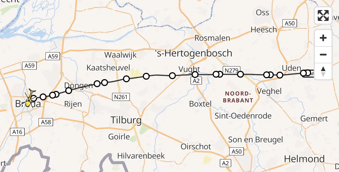 Routekaart van de vlucht: Lifeliner 3 naar Breda, Linie