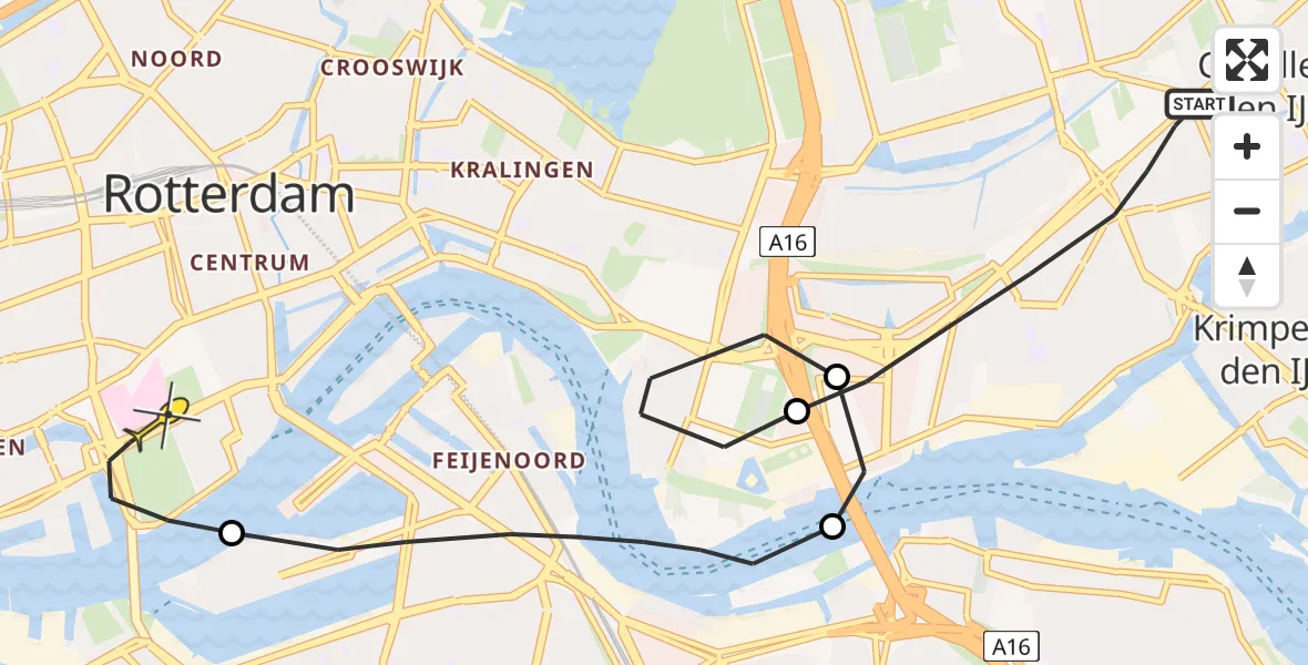 Routekaart van de vlucht: Lifeliner 1 naar Erasmus MC, Bernsteinstraat