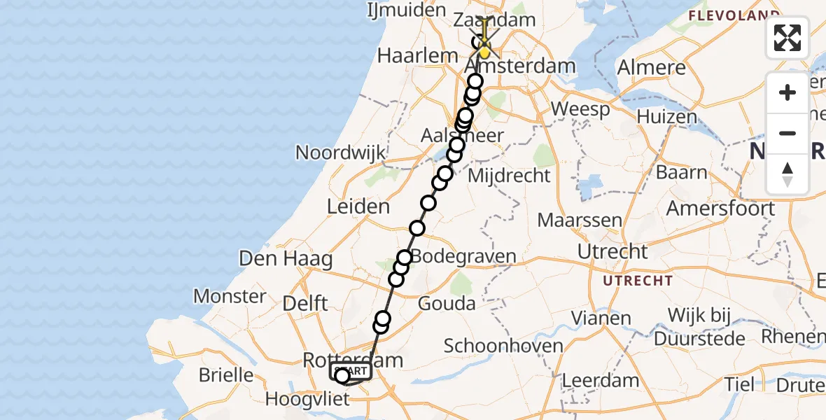 Routekaart van de vlucht: Lifeliner 1 naar Amsterdam Heliport, Pieter de Hoochweg