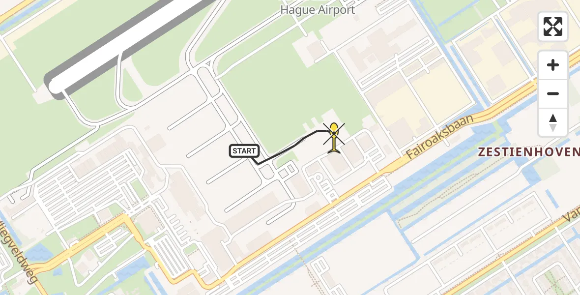 Routekaart van de vlucht: Politiehelikopter naar Rotterdam The Hague Airport, Fairoaksbaan