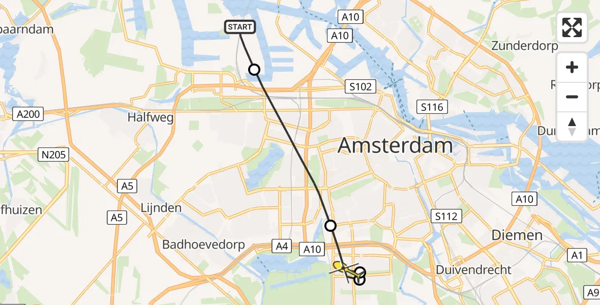 Routekaart van de vlucht: Lifeliner 1 naar VU Medisch Centrum Amsterdam, Sardiniëweg