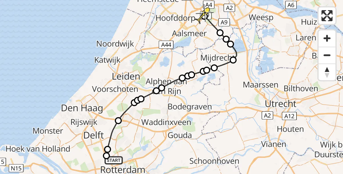 Routekaart van de vlucht: Politieheli naar Schiphol, Arlandabaan Platformzijde