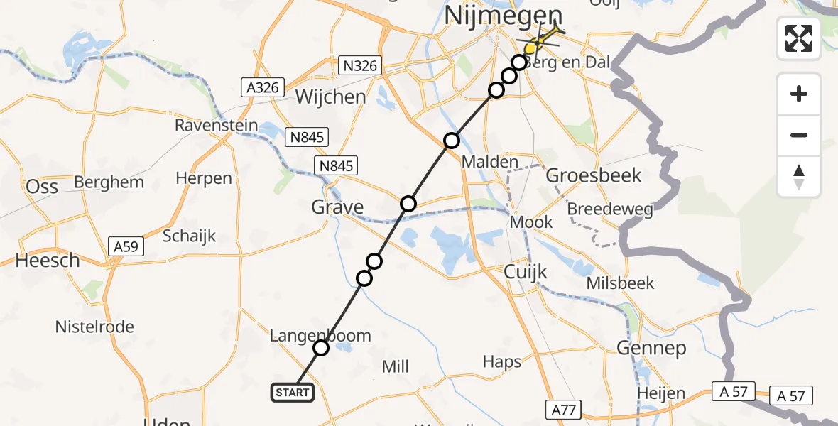 Routekaart van de vlucht: Lifeliner 3 naar Nijmegen, Langstraat