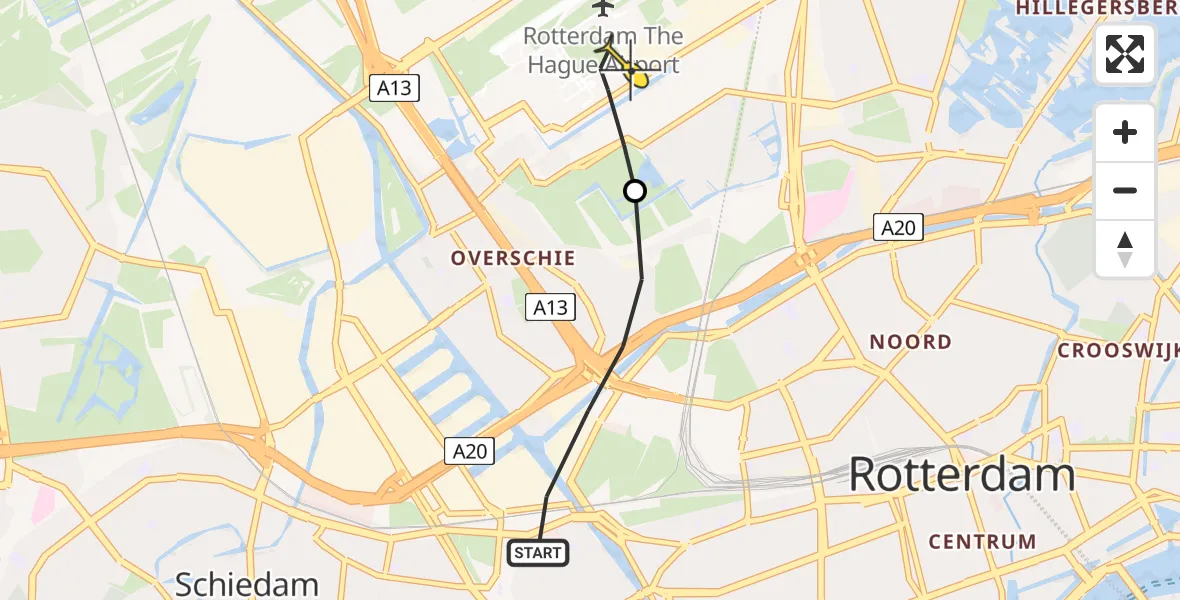 Routekaart van de vlucht: Lifeliner 2 naar Rotterdam The Hague Airport, Houtstraat