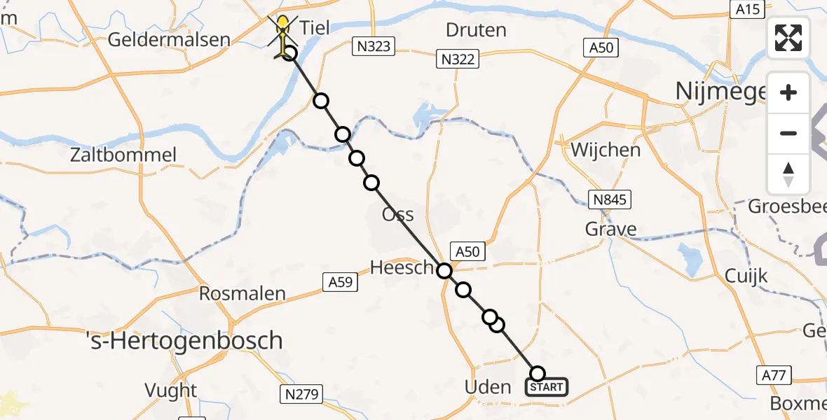 Routekaart van de vlucht: Lifeliner 3 naar Tiel, Patersweg