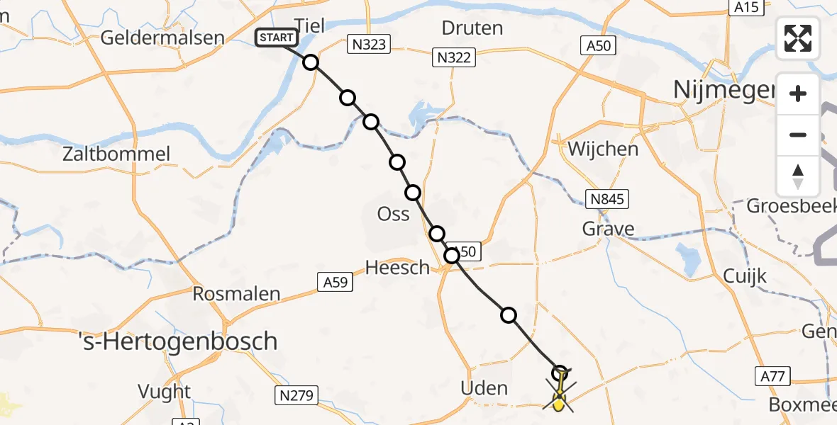 Routekaart van de vlucht: Lifeliner 3 naar Vliegbasis Volkel, Kruisstraat