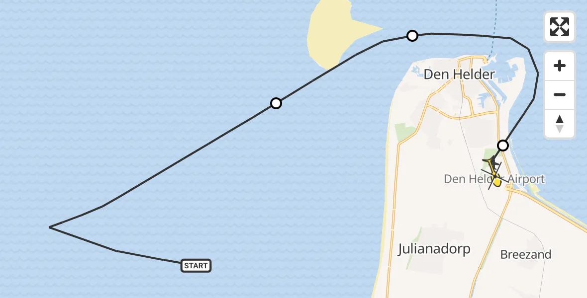 Routekaart van de vlucht: Kustwachthelikopter naar Vliegveld De Kooy, Luchthavenweg