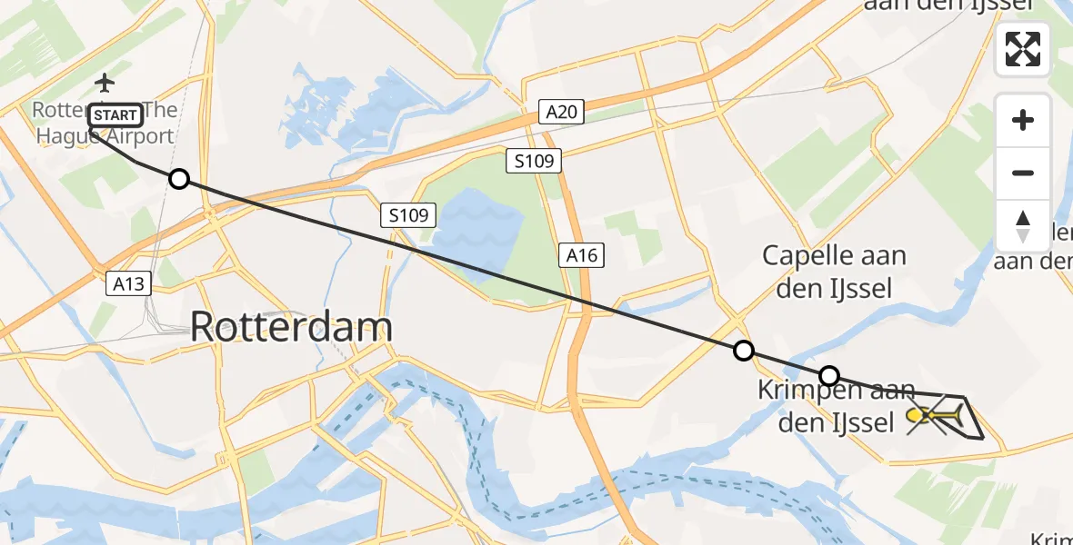 Routekaart van de vlucht: Lifeliner 2 naar Krimpen aan den IJssel, Van Leeuwenhoekhof