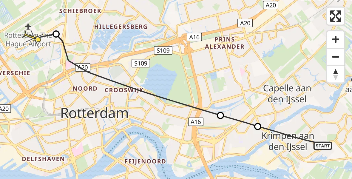 Routekaart van de vlucht: Lifeliner 2 naar Rotterdam The Hague Airport, Elckerlyc