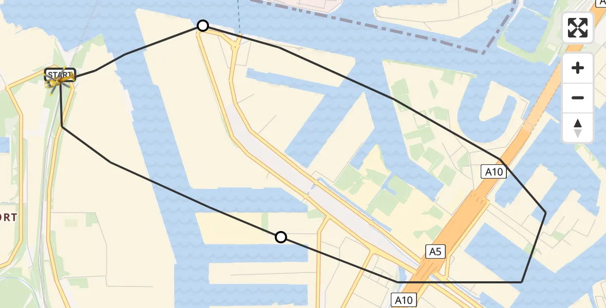 Vluchtroute Traumahelikopter van Amsterdam Heliport naar Amsterdam Heliport
