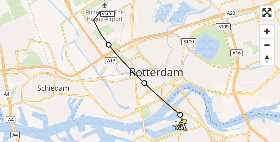 Routekaart van de vlucht: Lifeliner 2 naar Rotterdam, Deelenpad