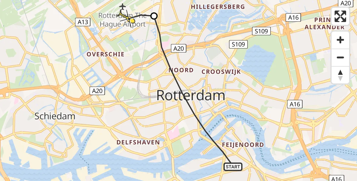 Routekaart van de vlucht: Lifeliner 2 naar Rotterdam The Hague Airport, Otto Reuchlinweg