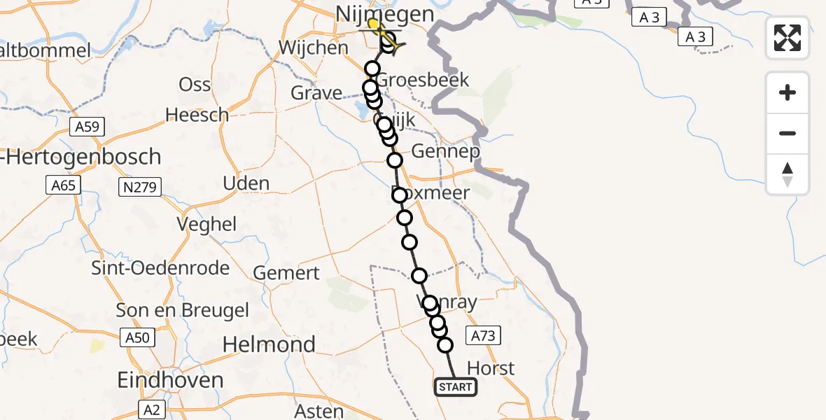 Routekaart van de vlucht: Lifeliner 3 naar Radboud Universitair Medisch Centrum, Eickhorsterweg