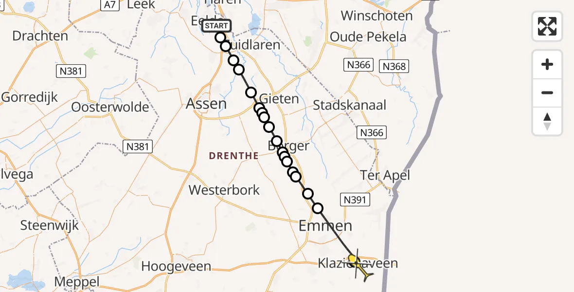 Routekaart van de vlucht: Lifeliner 4 naar Klazienaveen, Bolhuisgat