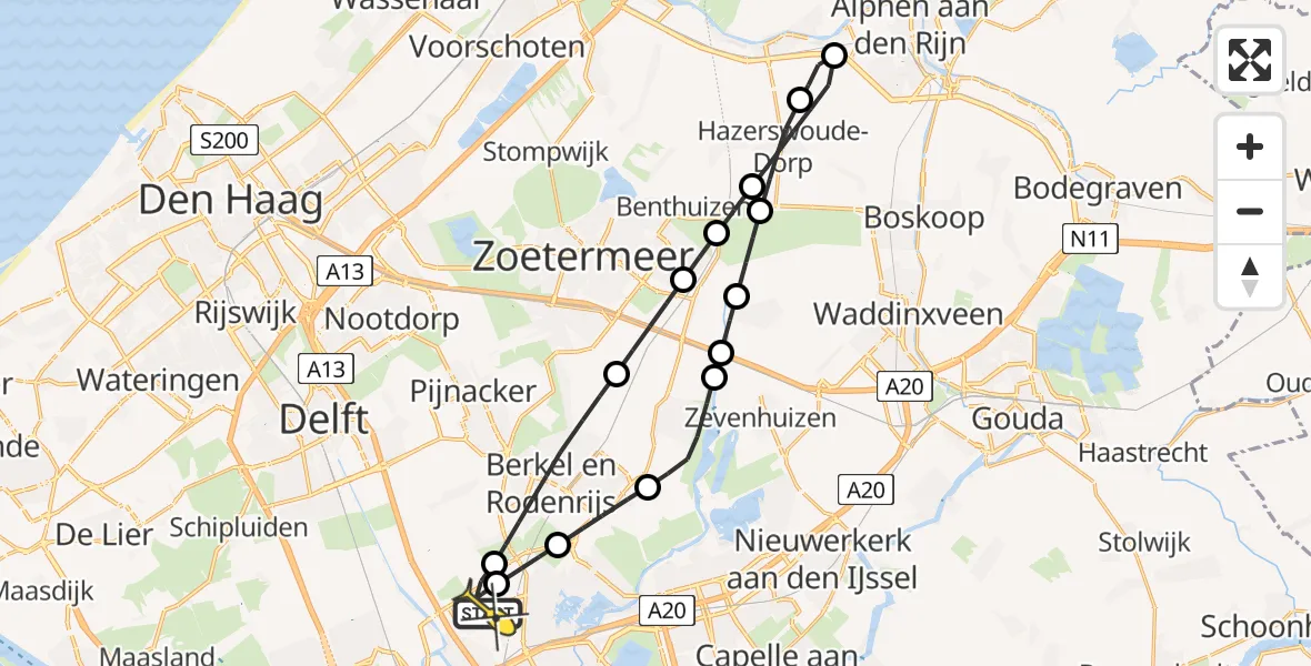 Routekaart van de vlucht: Lifeliner 2 naar Rotterdam The Hague Airport, A16 Rotterdam