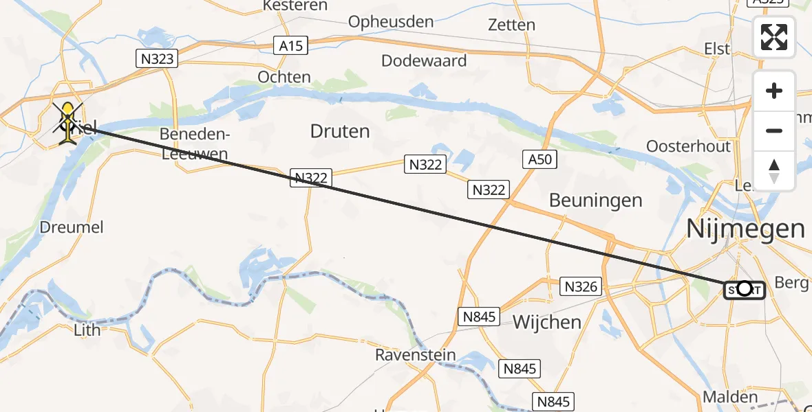 Routekaart van de vlucht: Traumahelikopter naar Tiel, Geert Grooteplein Zuid