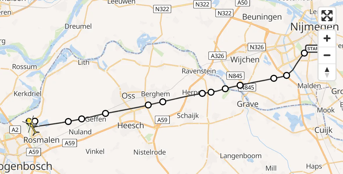 Routekaart van de vlucht: Lifeliner 3 naar Rosmalen, Akkerlaan