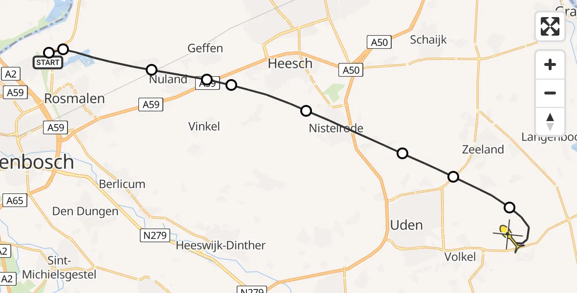 Routekaart van de vlucht: Lifeliner 3 naar Vliegbasis Volkel, Bleekveld