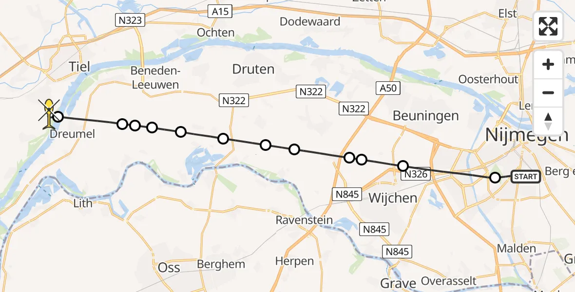 Routekaart van de vlucht: Lifeliner 1 naar Zennewijnen, Slotemaker de Bruïneweg