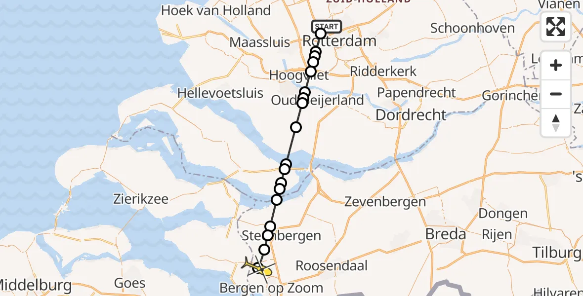 Routekaart van de vlucht: Lifeliner 2 naar Halsteren, Zestienhovensekade