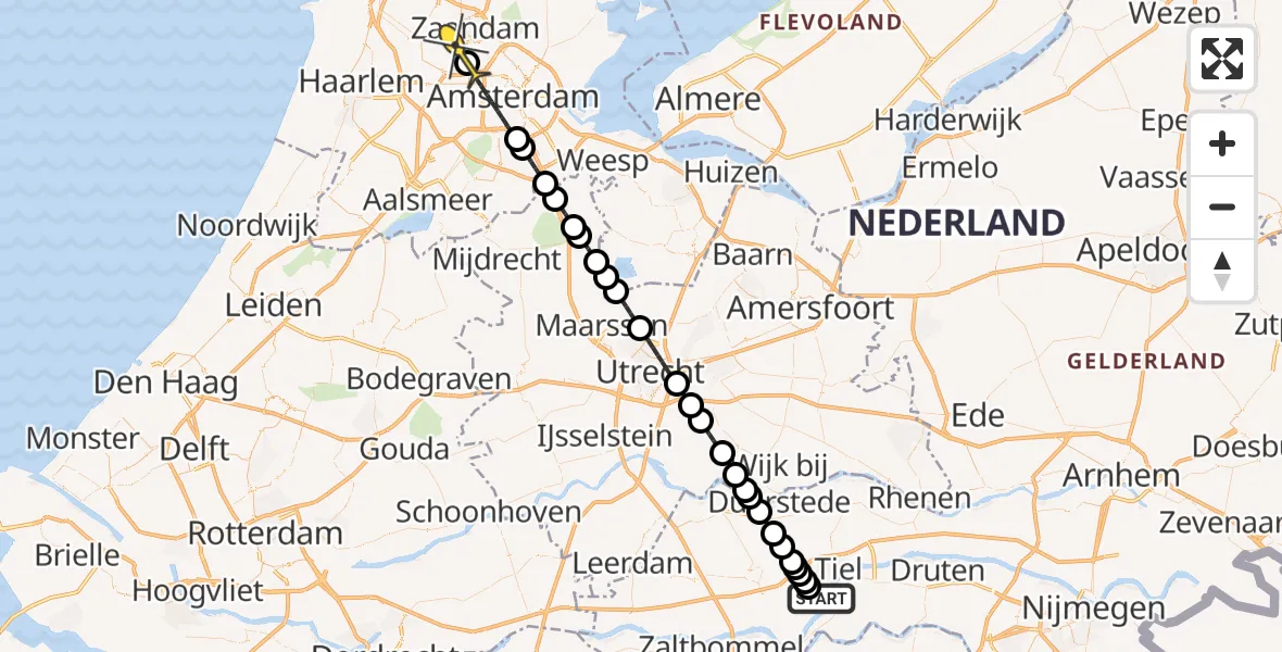 Routekaart van de vlucht: Lifeliner 1 naar Amsterdam Heliport, Bredestraat