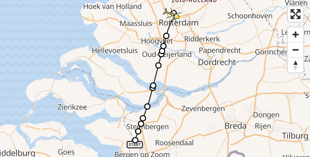Routekaart van de vlucht: Lifeliner 2 naar Rotterdam The Hague Airport, Vrouwenlandseweg