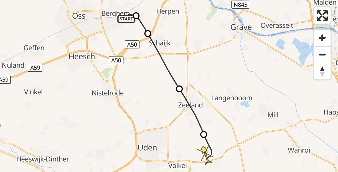 Routekaart van de vlucht: Lifeliner 3 naar Vliegbasis Volkel, Berghemseweg