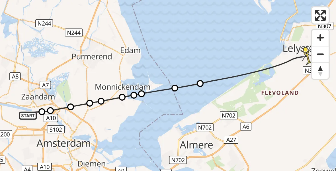 Routekaart van de vlucht: Lifeliner 1 naar Lelystad, Hemweg