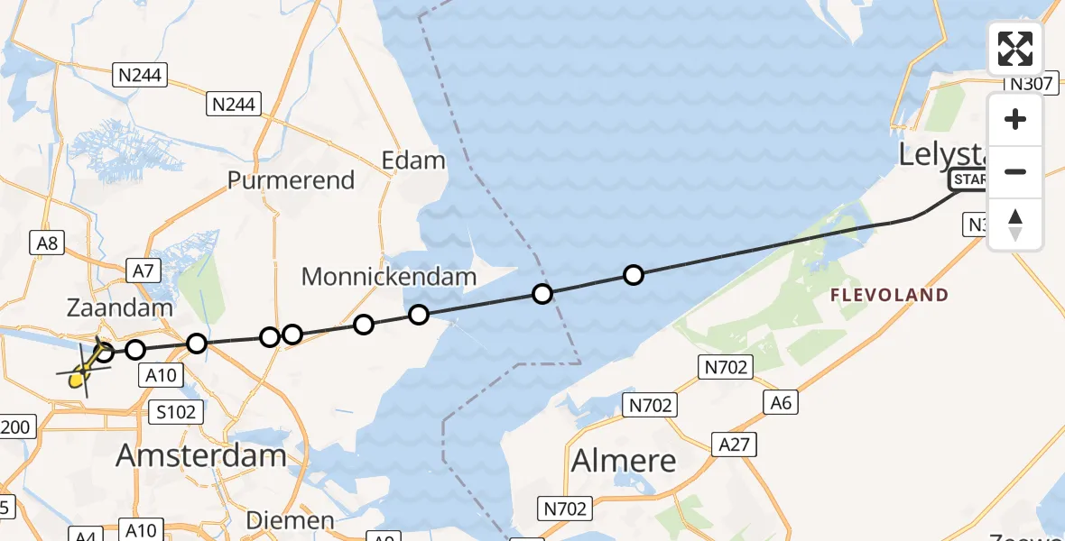 Routekaart van de vlucht: Lifeliner 1 naar Amsterdam Heliport, Middendreef