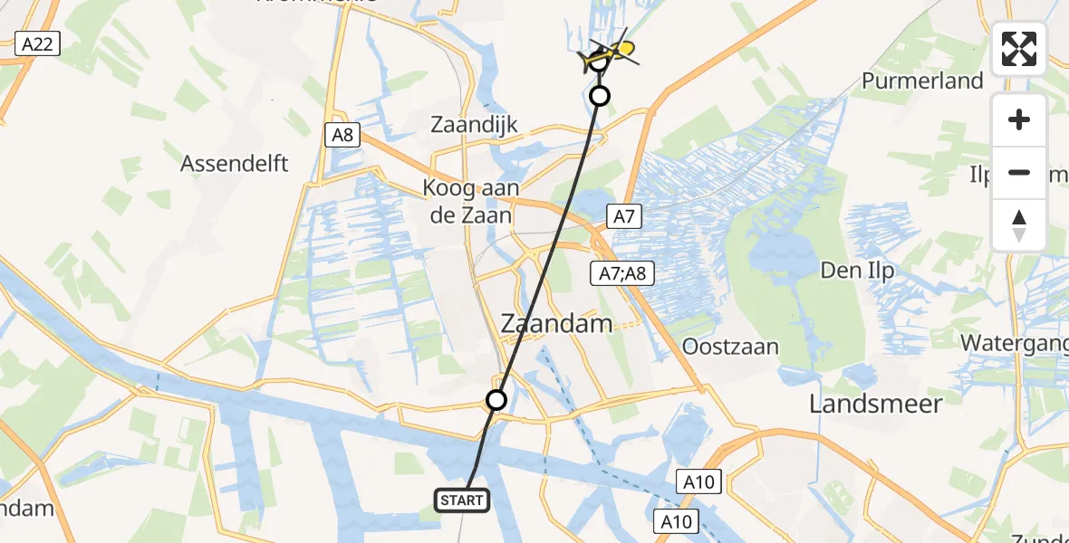 Routekaart van de vlucht: Lifeliner 1 naar Wormer, Grote Tocht