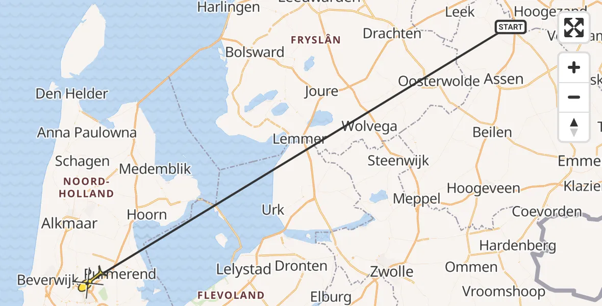 Routekaart van de vlucht: Traumaheli naar Wormer, Engewormer