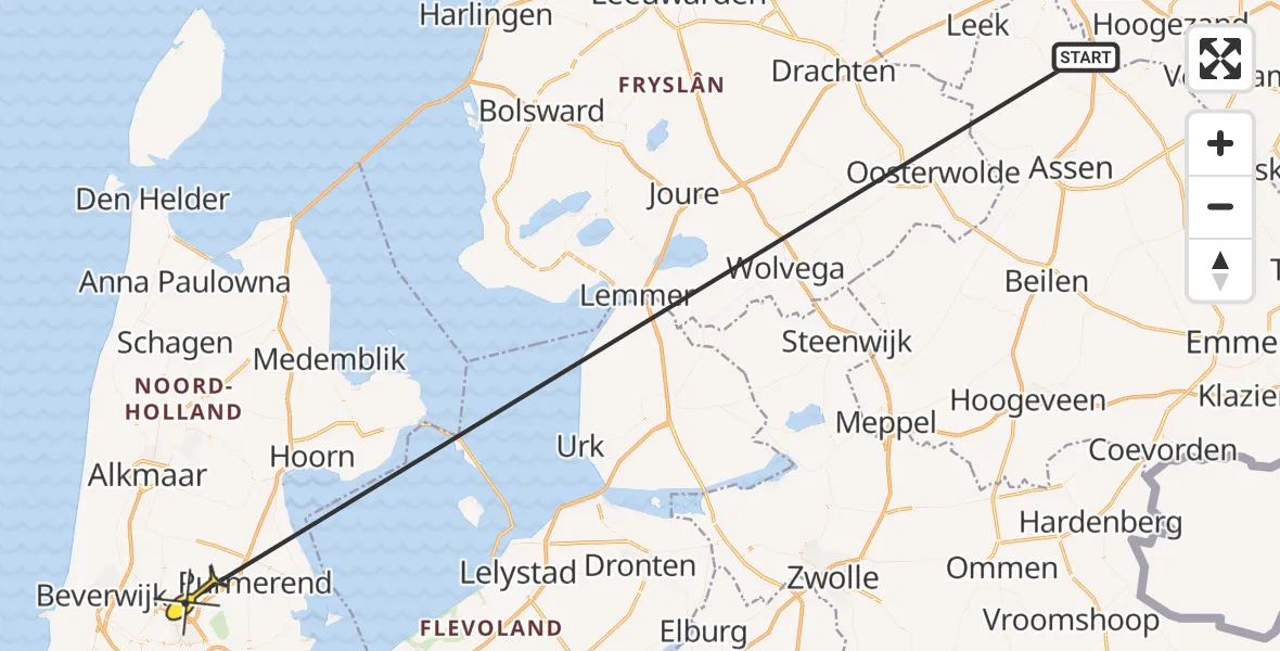 Routekaart van de vlucht: Traumahelikopter naar Wormer, Engewormer