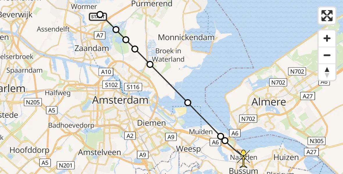 Routekaart van de vlucht: Lifeliner 1 naar Naarden, Beijert