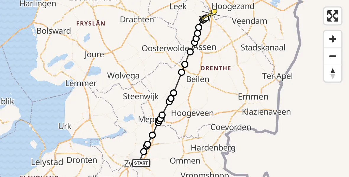 Routekaart van de vlucht: Lifeliner 4 naar Groningen Airport Eelde, Oude Meppelerweg